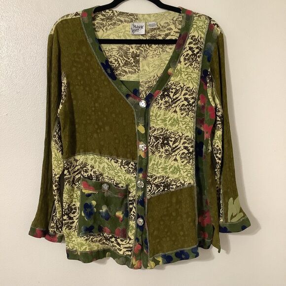 Midnight Velvet Green Patchwork Boho Fairy Grunge Fairycore Peasant Blouse L - Picture 1 of 7